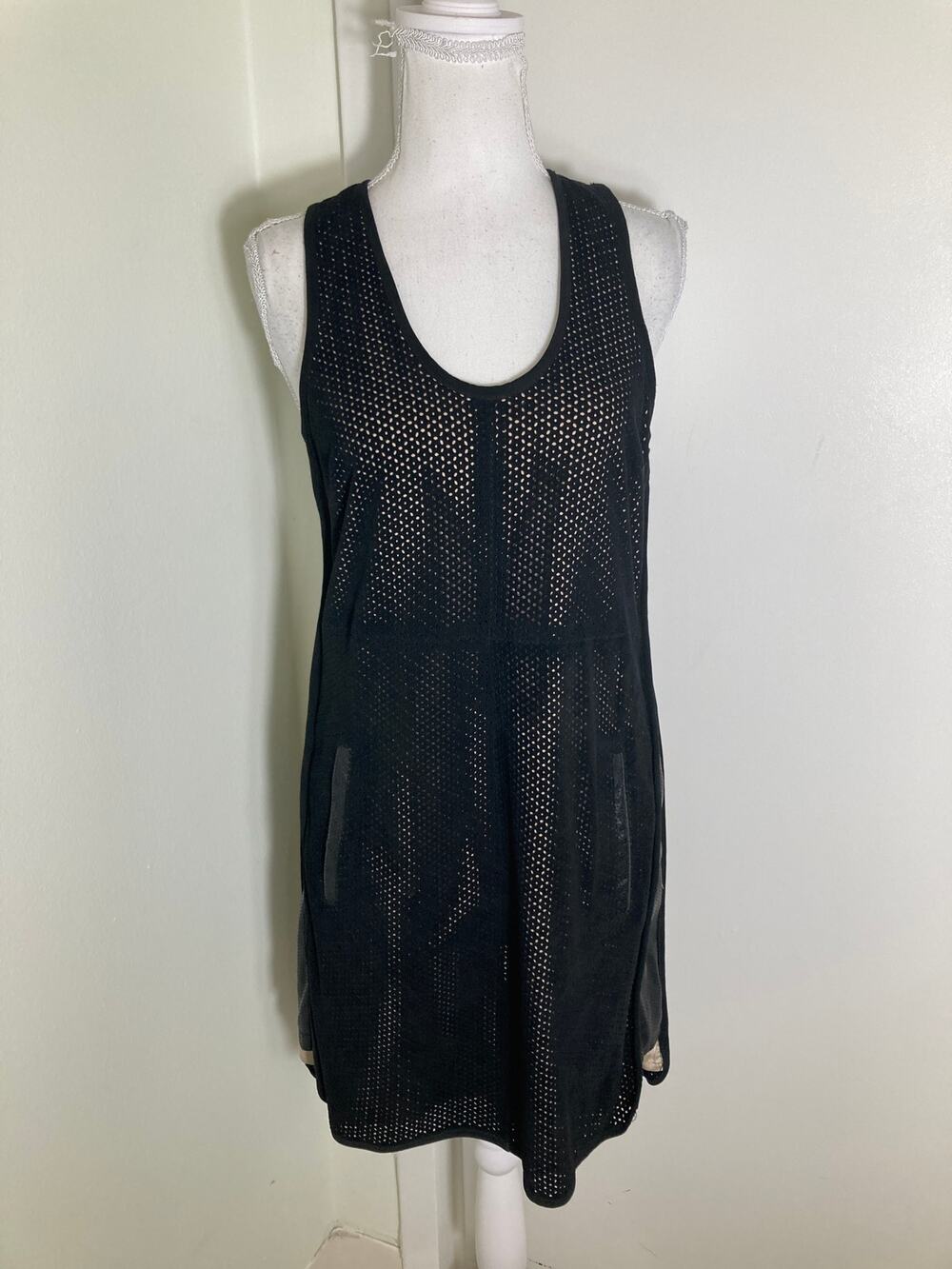 Parker Black Perforated Soft Suede Cocktail Dress Sz L